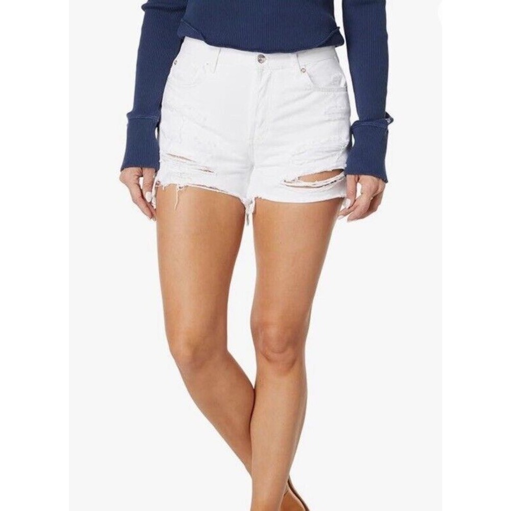 Free People We The Free Denim Shorts Womens 29 White Distressed Raw Hem Makai